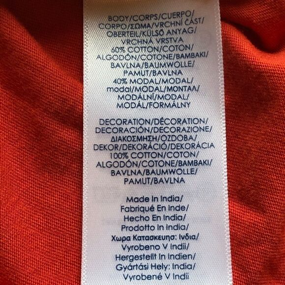 Chaps short sleeve blouse lace at shoulders orange-red color Large - Picture 5 of 6